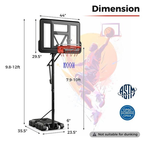 Black Portable Basketball Hoop System with Sturdy Base and Wheels