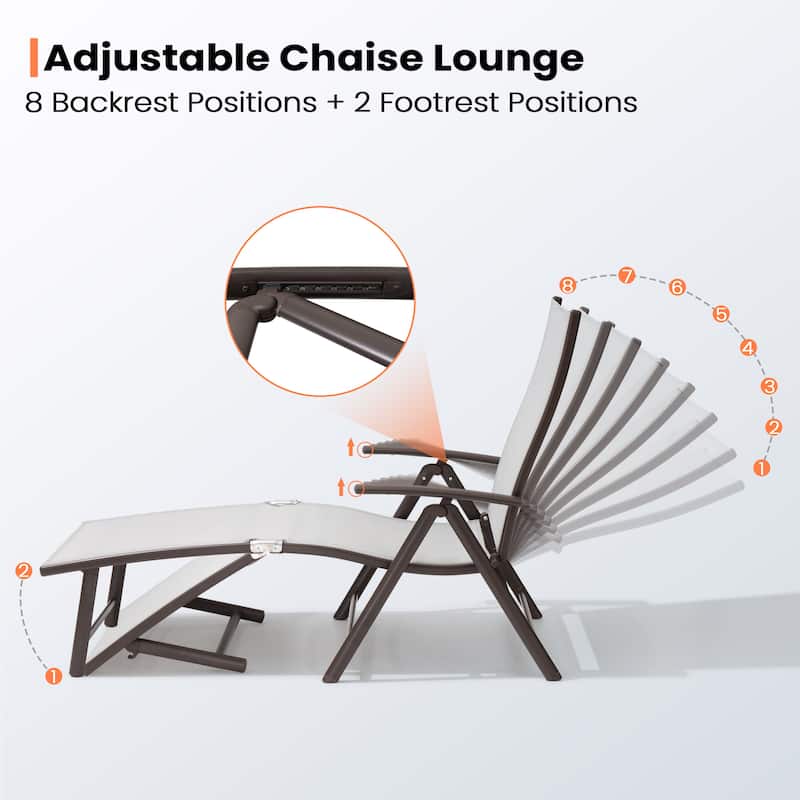 Pellebant 2PCS Adjustable Aluminum Patio Chaise Lounge Chair