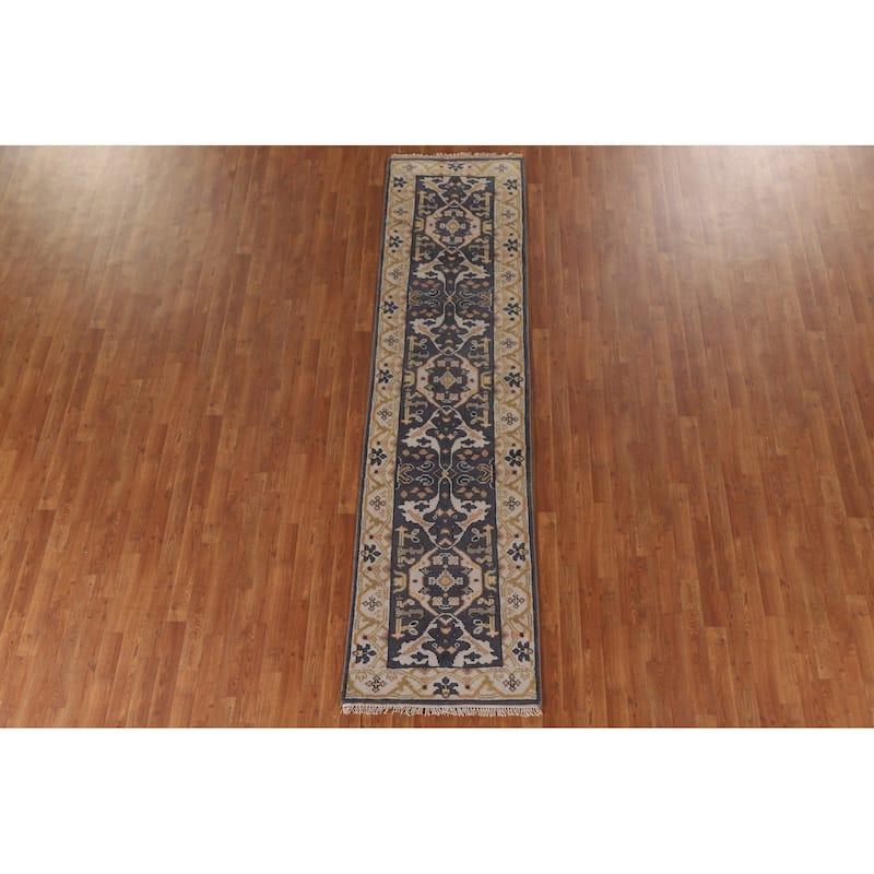 Blue Oushak Runner Rug Hand-knotted Wool Carpet - 2'6"x 9'11"