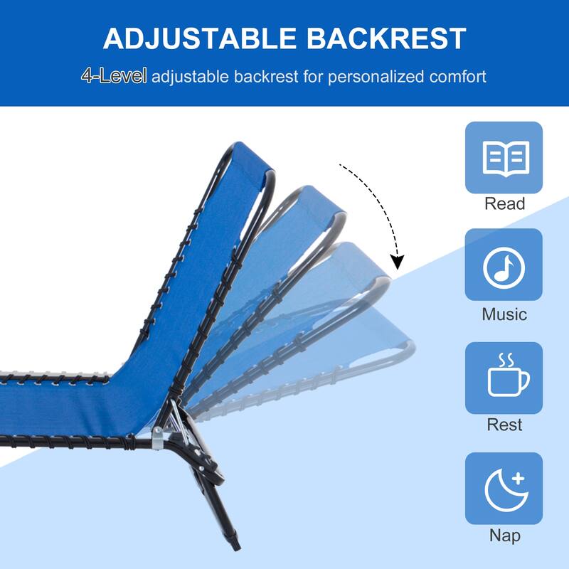 Folding Chaise Lounge Pool Chair, Patio Sun Tanning Chair, Outdoor Lounge Chair With 4-Position Reclining Back - Blue
