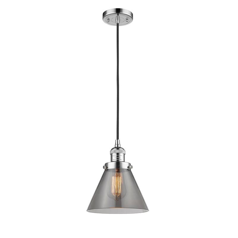 Innovations Lighting Franklin Restoration Cone - 1 Light 8" Cord Hung Mini Pendant - Polished Chrome/Light Smoke