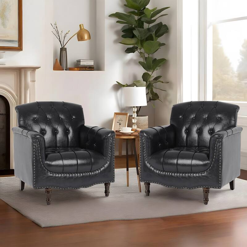31" W Tufted Vegan Leather Accent Chairs for Living Room Set of 2