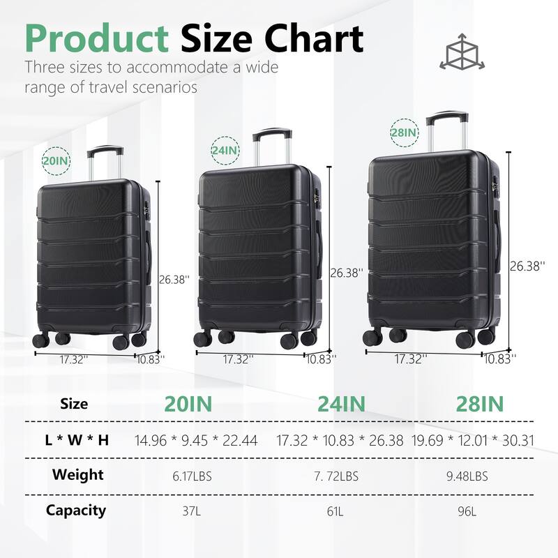 3 Piece Luggage Sets, Hard Case Expand Luggage with Rotating Wheels, TSA Lock and Retractable Handle, Durable Travel Luggage