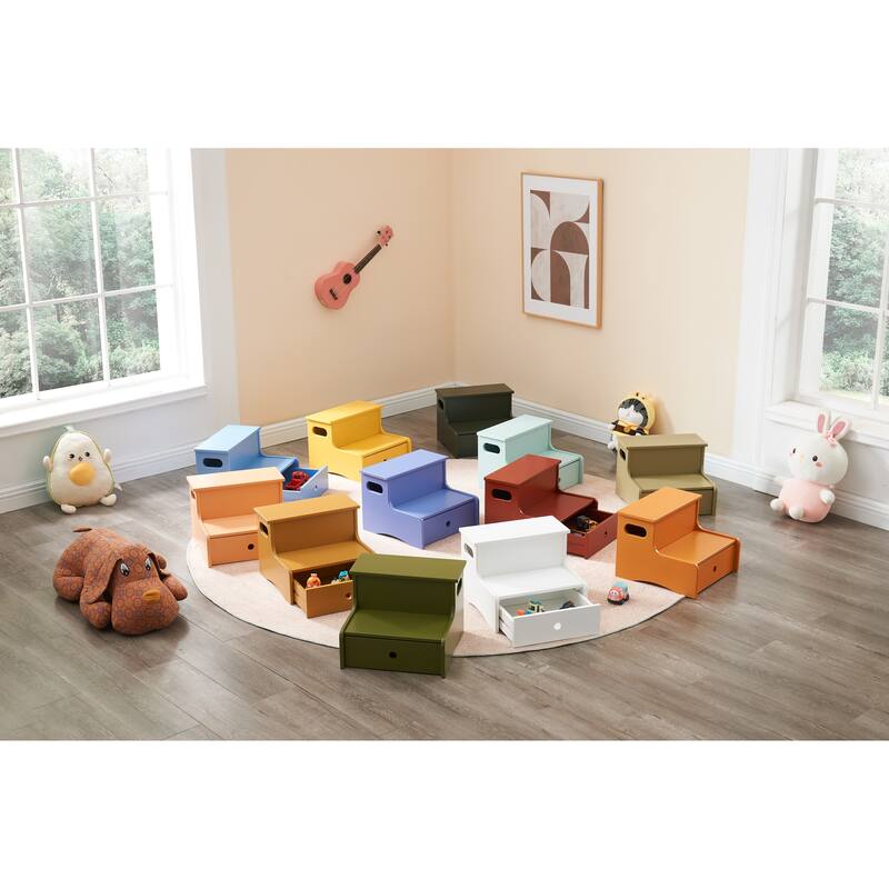 Lylia Collection MDF Wood 2-Step Kids Stool with Storage