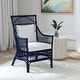preview thumbnail 9 of 28, Rattan Slat Back Cushioned Arm Dining Accent Chair by East at Main - 24x25.5x39.25 Navy