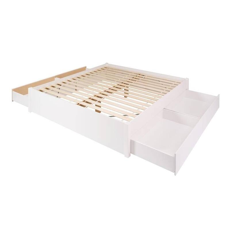 King Size White Wooden Platform Bed Frame Raised Slat System, No Box Spring Needed