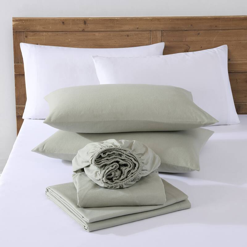 Eddie Bauer Cotton Flannel-Solids-Deep Pocket- Sheet & Pillowcase Set