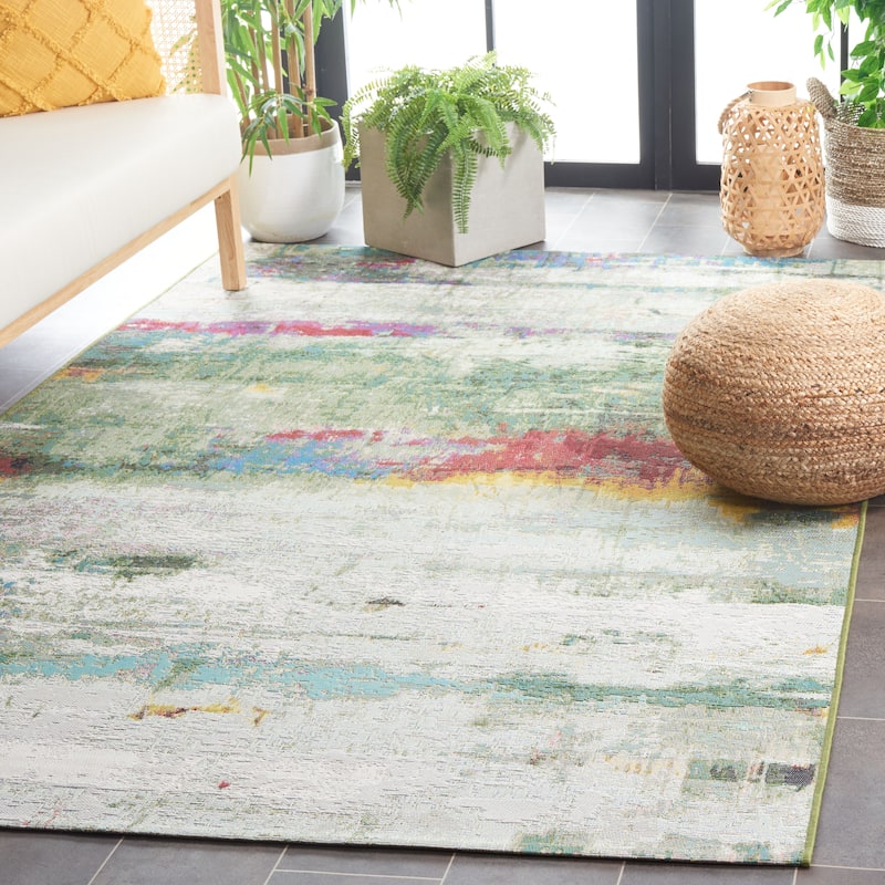 SAFAVIEH Barbados Gulbeyaz Modern Waterproof Patio Backyard Rug - 9'10" x 12'5" - Green/Blue Purple