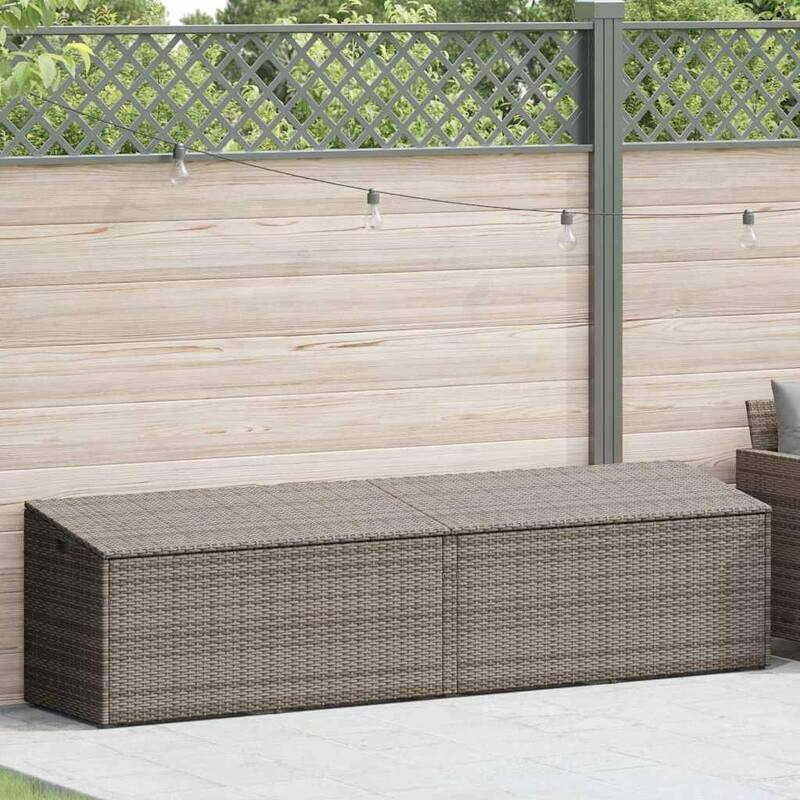 vidaXL Garden Storage Box Grey PE rattan, Powder-Coated Steel Large - 19.7 x 86.6 x 22.8