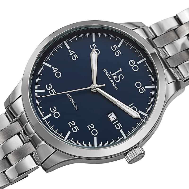 Joshua & Sons Men's Date Automatic Stainless Steel Bracelet Watch - Blue