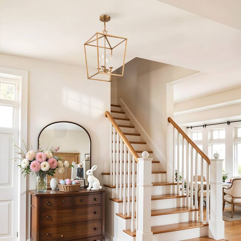 Seraphine Modern Pendant Light - Metal Aged Brass Lantern Light Fixture For Scandinavian, Minimalist, Contemporary Room Decor