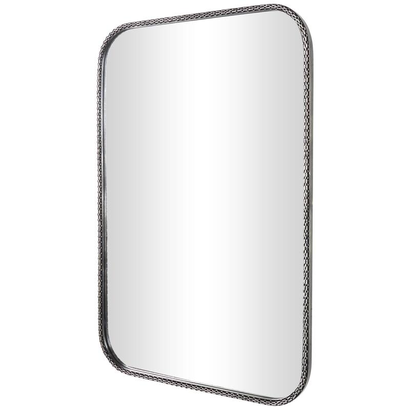 Wooden Room Wall Mirror with Double Layered Linked Chain Frame - Silver - Roche River Decor