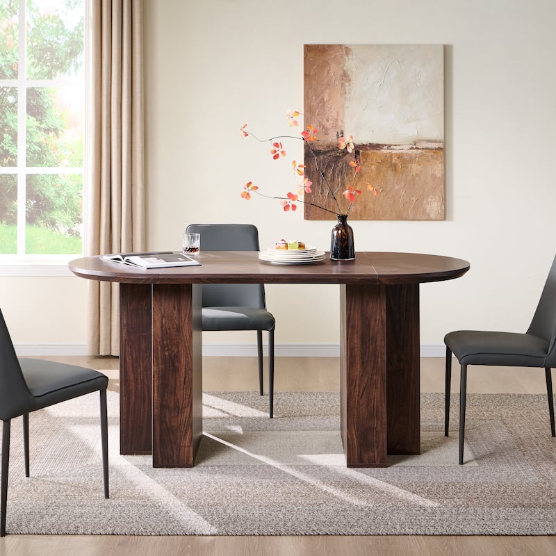 Modern 63" Oval Dining Table, Kitchen Table with Sturdy T-Shaped Base