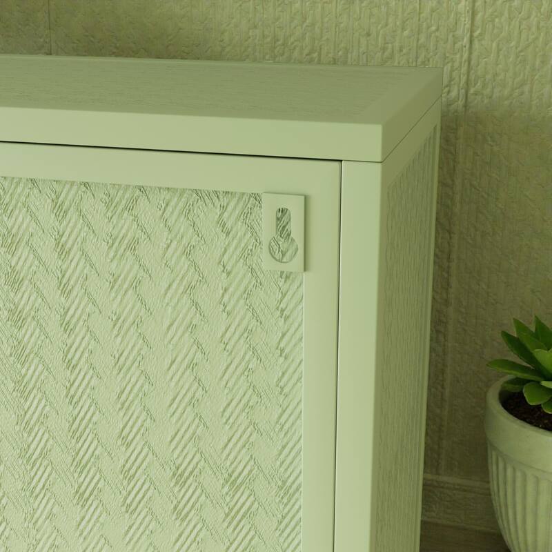 27.56" Modern Glass Door Wall Cabinet with Woven Pattern, 3-Tier Storage Iron and Tempered Glass Cabinet