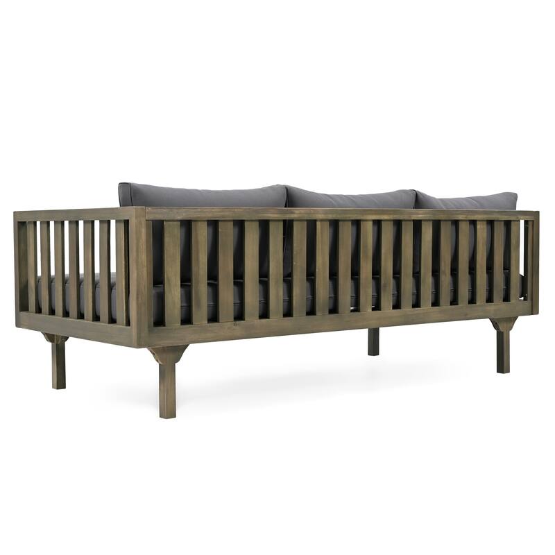 Roomfitters 3 Seater Wooden Patio Sofa with Weather-Resistant Cushions, Modern Outdoor Daybed, Sturdy Patio Seating