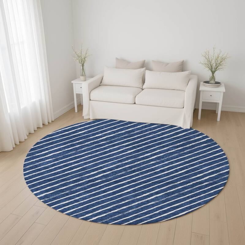 Premium Washable Super Soft Angle Stripe Mayfield Rug - Navy - 8' x 8'