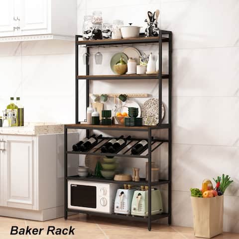 Nestfair 6-Tier Freestanding Wine Rack with Glass and Cup Holders