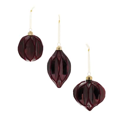 Velvet Glass Christmas Ornaments - 5" - Burgundy Red - 6ct