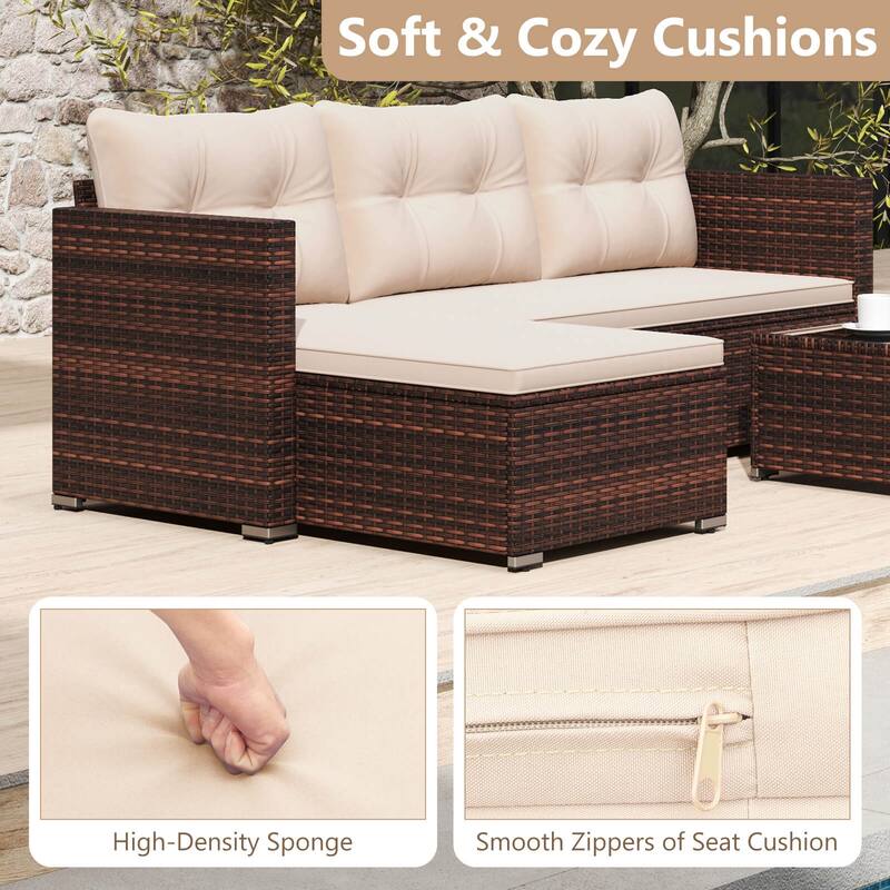 Costway 4 Seats Outdoor Wicker Furniture Set with Tempered Glass - See Details