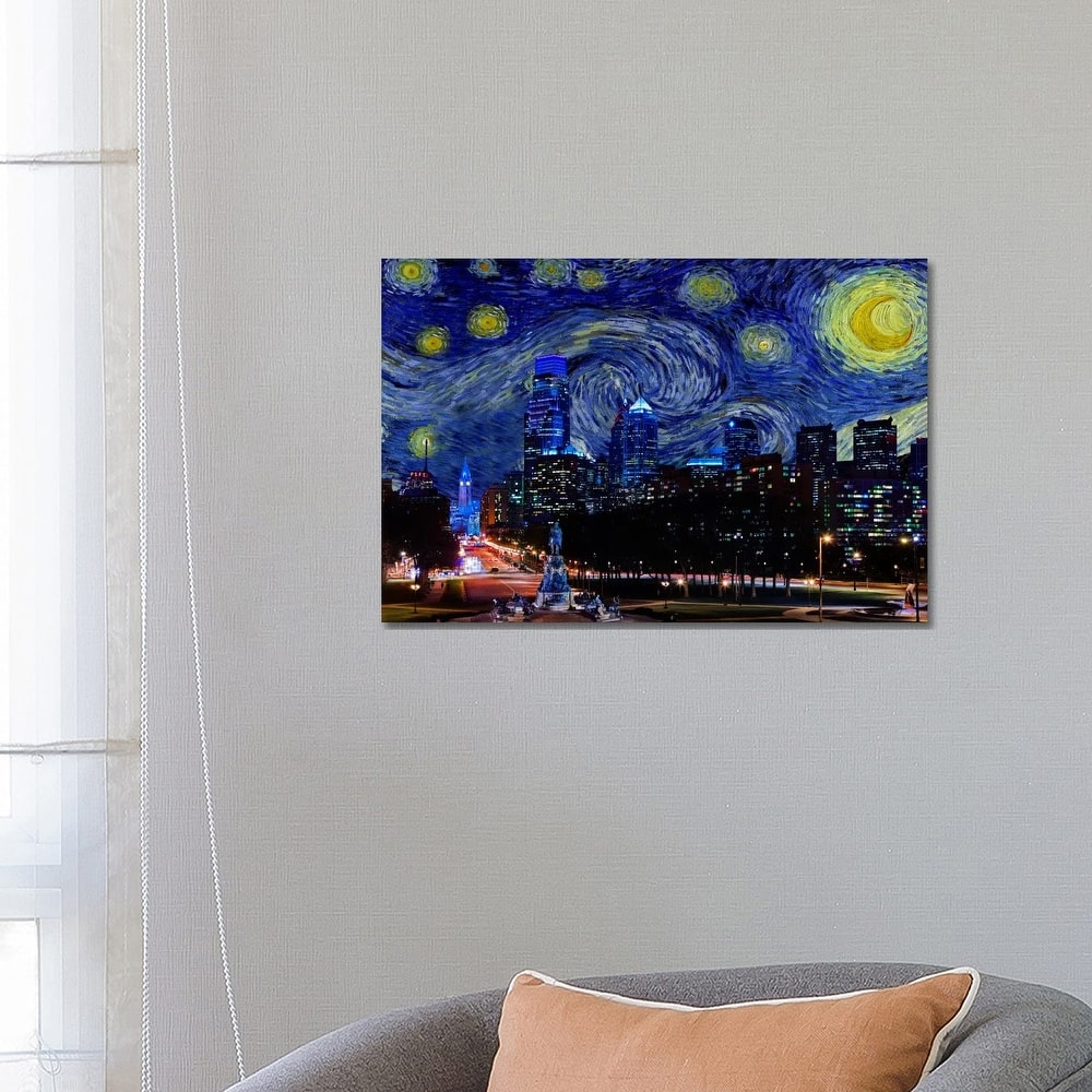 iCanvas "Philadelphia, Pennsylvania Starry Night Skyline" by 5by5collective Canvas Print