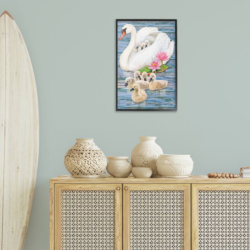 Stupell Swan Family & Lotus Flowers Framed Giclee Art Design By Rosiland Solomon