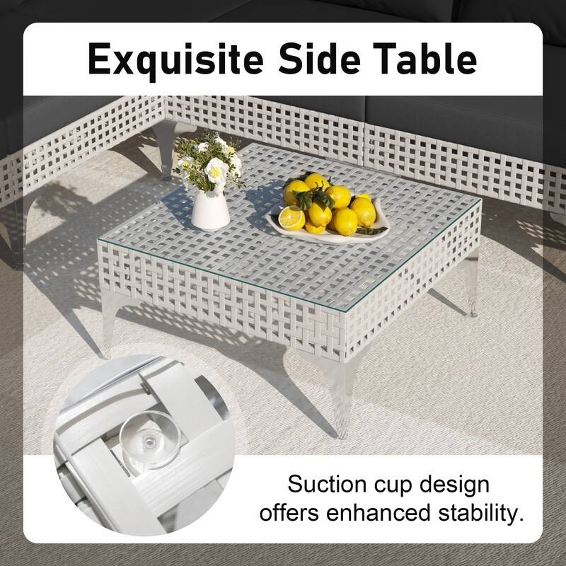 FINCATI Luxury Modern Patio Furniture Set with Side Table, Outdoor Wicker Conversation Set with 500 lbs Oversized Seats