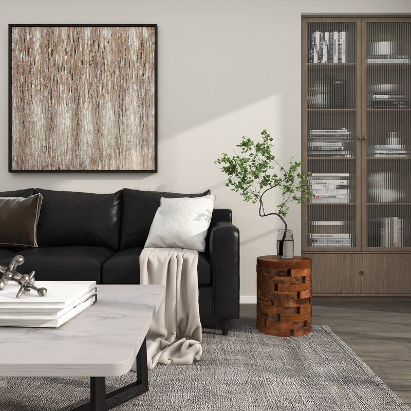 Teak Wood Handmade Live Edge Accent Table with Brick Inspired Design - Light Brown, Brown