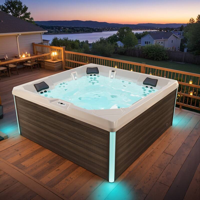 Patiowell 4-Person 41 Jets Hot Tub with Digital Control System-The Fresh Water System and LED Lighting-Intelligent