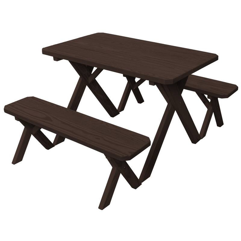 Pressure Treated Pine 4' Cross-Leg Picnic Table with 2 Benches - Walnut Stain