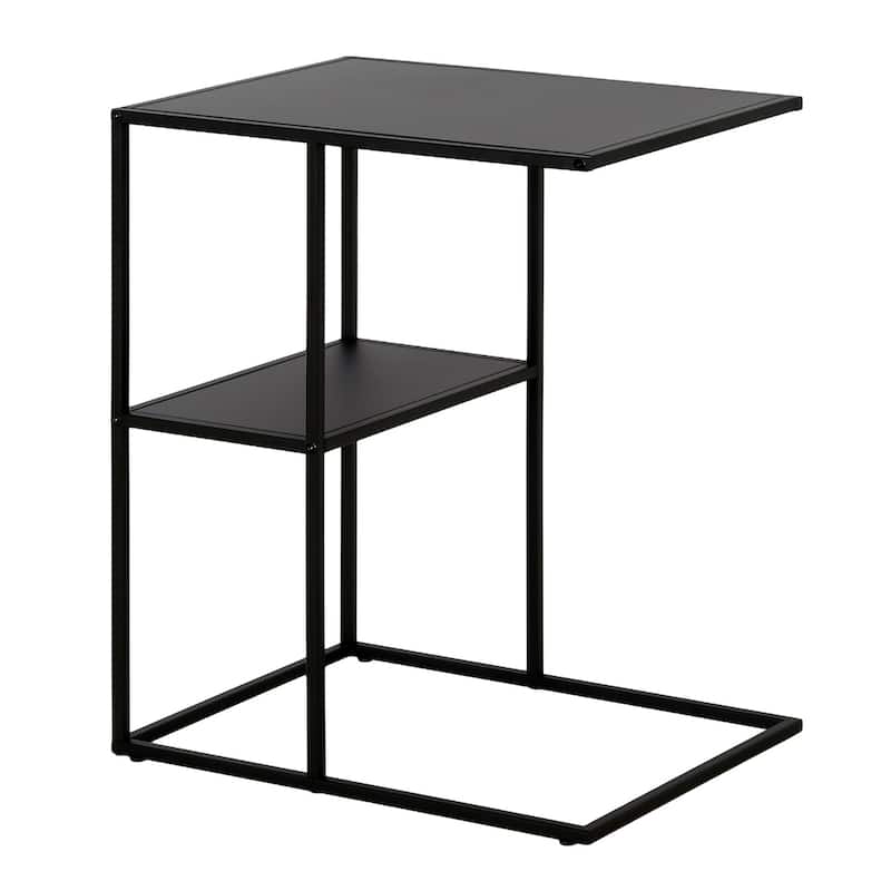 Steel C Table with Shelf Storage for Living Room Use - 15” x 20” x 24” (D x W x H) - Black