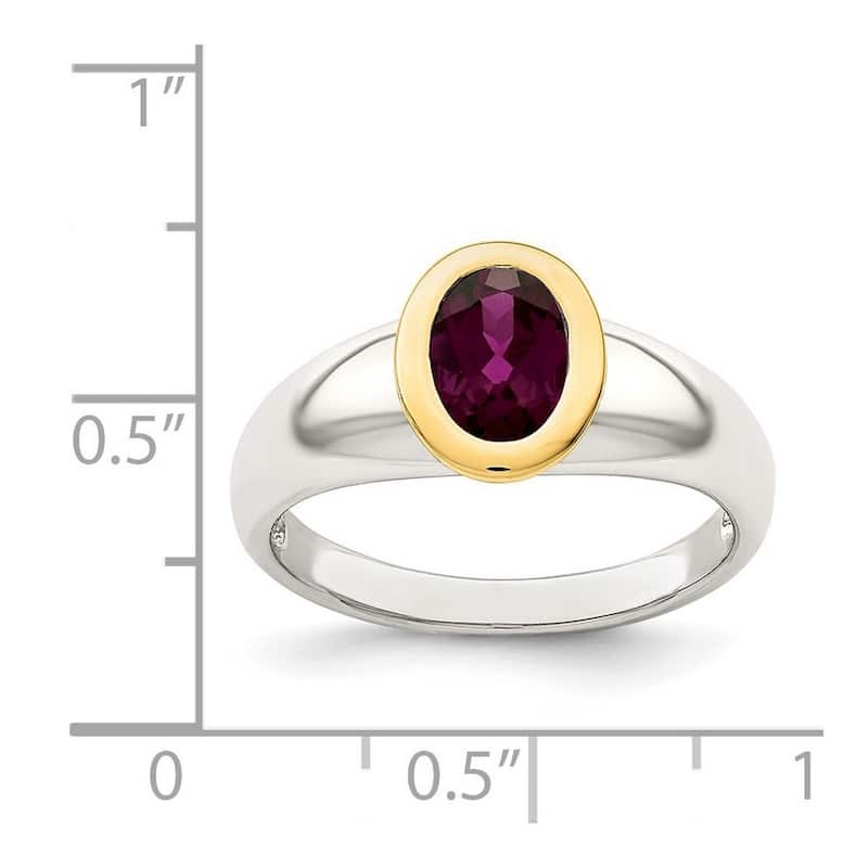 Curata 925 Sterling Silver With 14k Accent Rhodolite Garnet Oval Ring