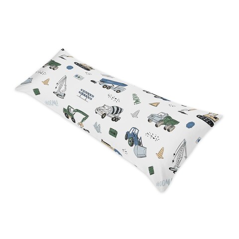 Construction Truck Collection Body Pillow Case (Pillow Not Included) - Grey Yellow Black Blue and Green Transportation