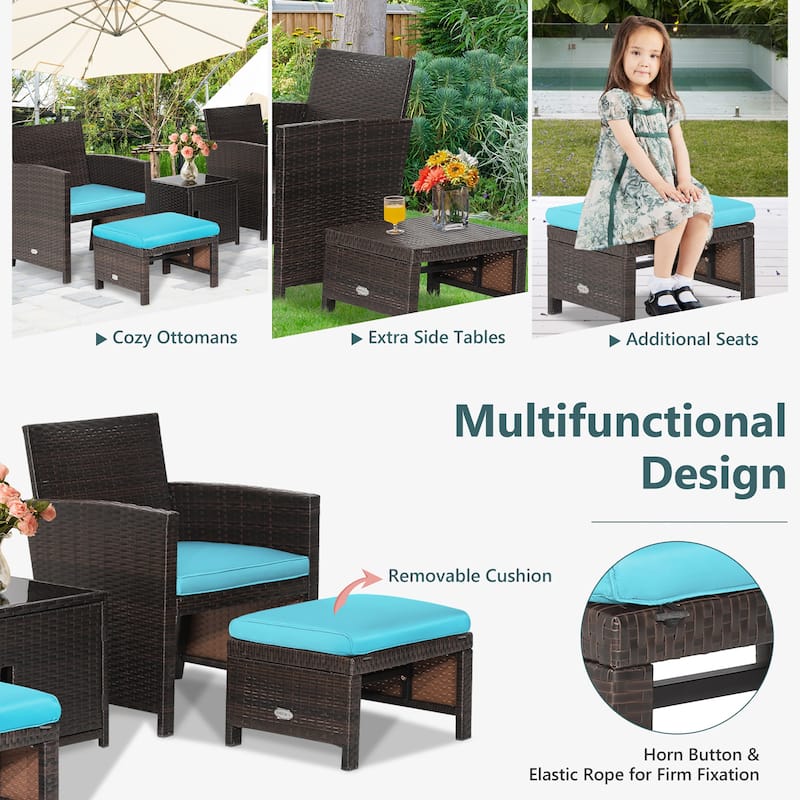 Costway 5PCS Patio Rattan Furniture Set Ottoman Cushioned W/Cover - See Details