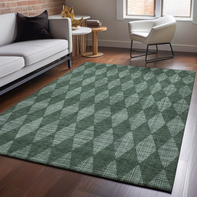 Premium Washable Super Soft Modern Diamond Mayfield Rug - Olive - 5' x 7' 6" - Rectangle