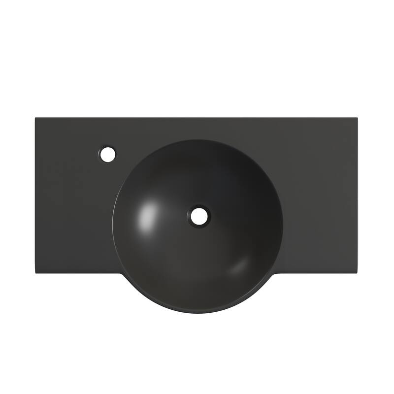 Chateau 30" Wall-Mounted Sink Center Basin With Left Side Faucet Mount In Matte Black - 30