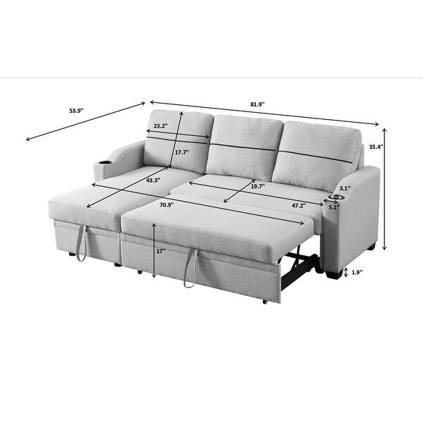 Corner Broaching L-shape Sectional Sofa Linen Padded Seat Pull-out Corner Broaching Bed ...