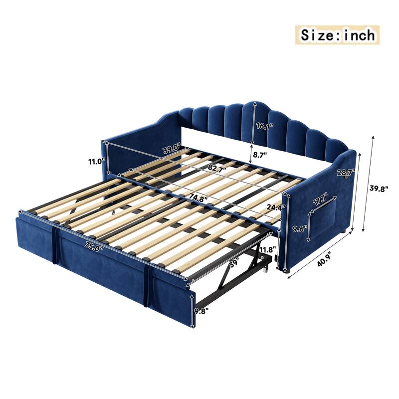 Upholstered Twin Size Daybed with Pop-Up Trundle and Charging Station