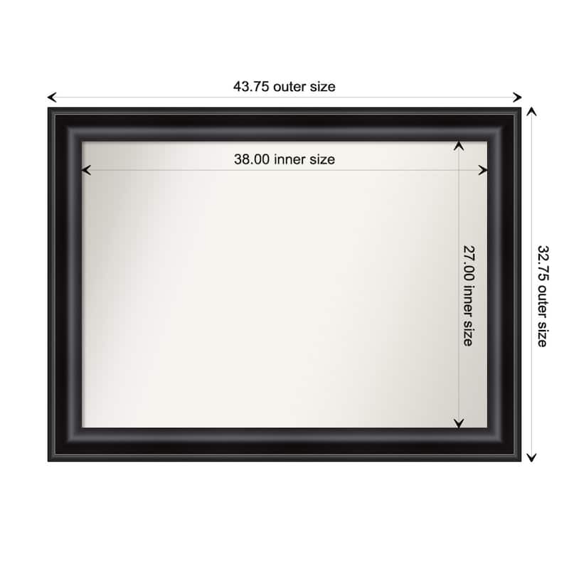 Grand Black Framed Non-Beveled Custom Wall Mirror, Bathroom Vanity Mirror - Outer Size: 43.75 x 32.75