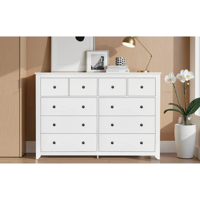 Modern 10-Drawer Dresser for Bedroom - Ample Storage Wide Chest of Drawers, Sturdy & Safe - Antique White