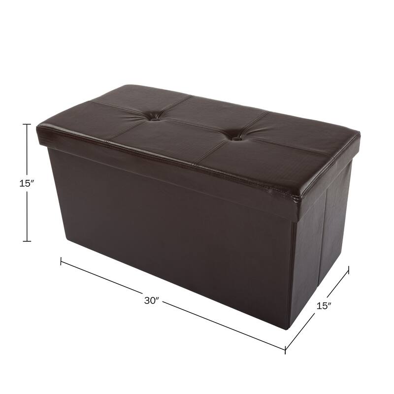 Large Foldable Storage Bench Ottoman- Tufted Faux Leather Cube Organizer Furniture by Lavish Home - 30 x 15 x 15