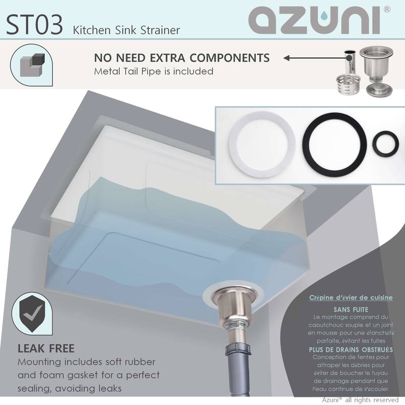 AZUNI 3.5-inch Kitchen Sink Strainer with Extra Deep Removable Waste Bin - Fits Standard 3.5" drain Opening.