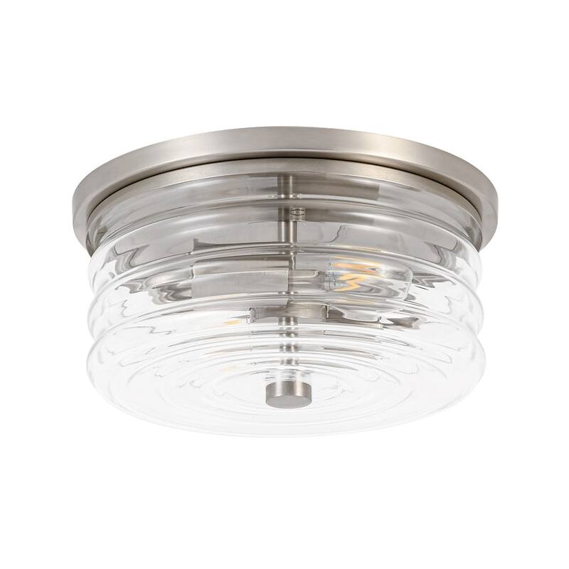 Contemporary 2-Light Round Glass Drum Flush Mount 9.8in