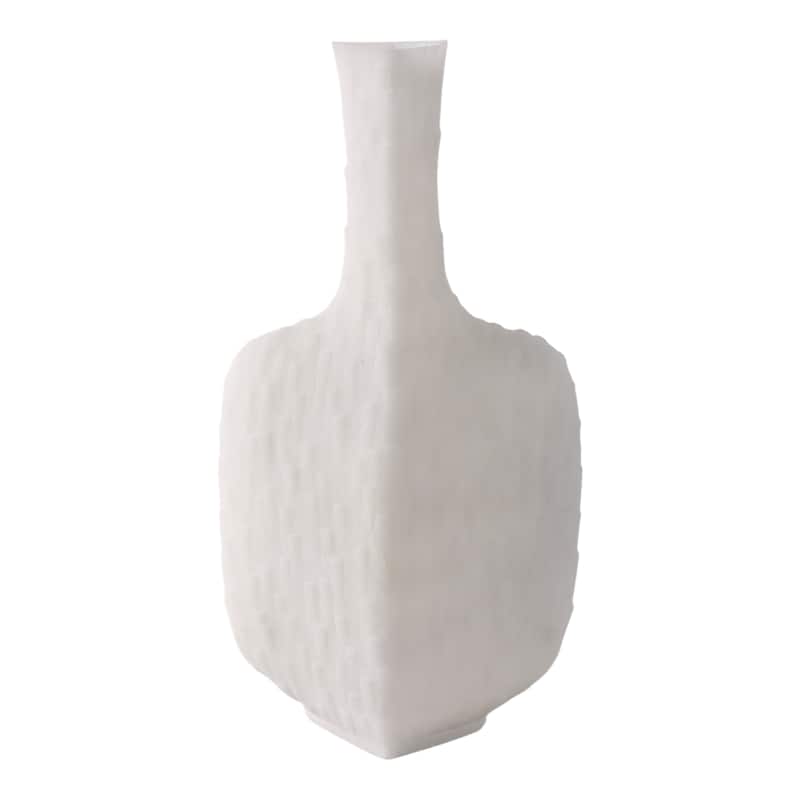 Resin Geometric Vase Textured Square Base For Home Decor - 15" White