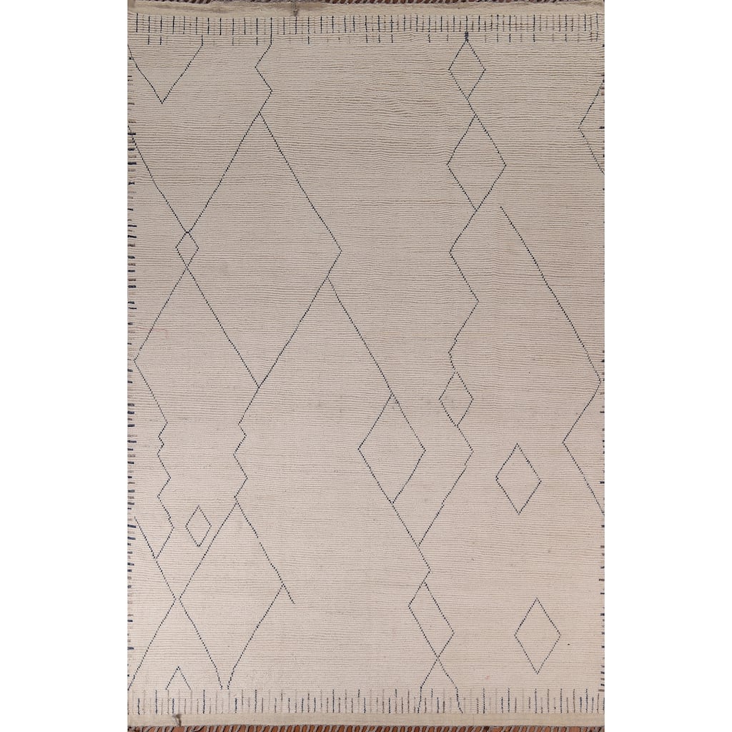 Earth Tone Moroccan Area Rug Handmade Beihe Wool Carpet - 8'9" x 12'9"