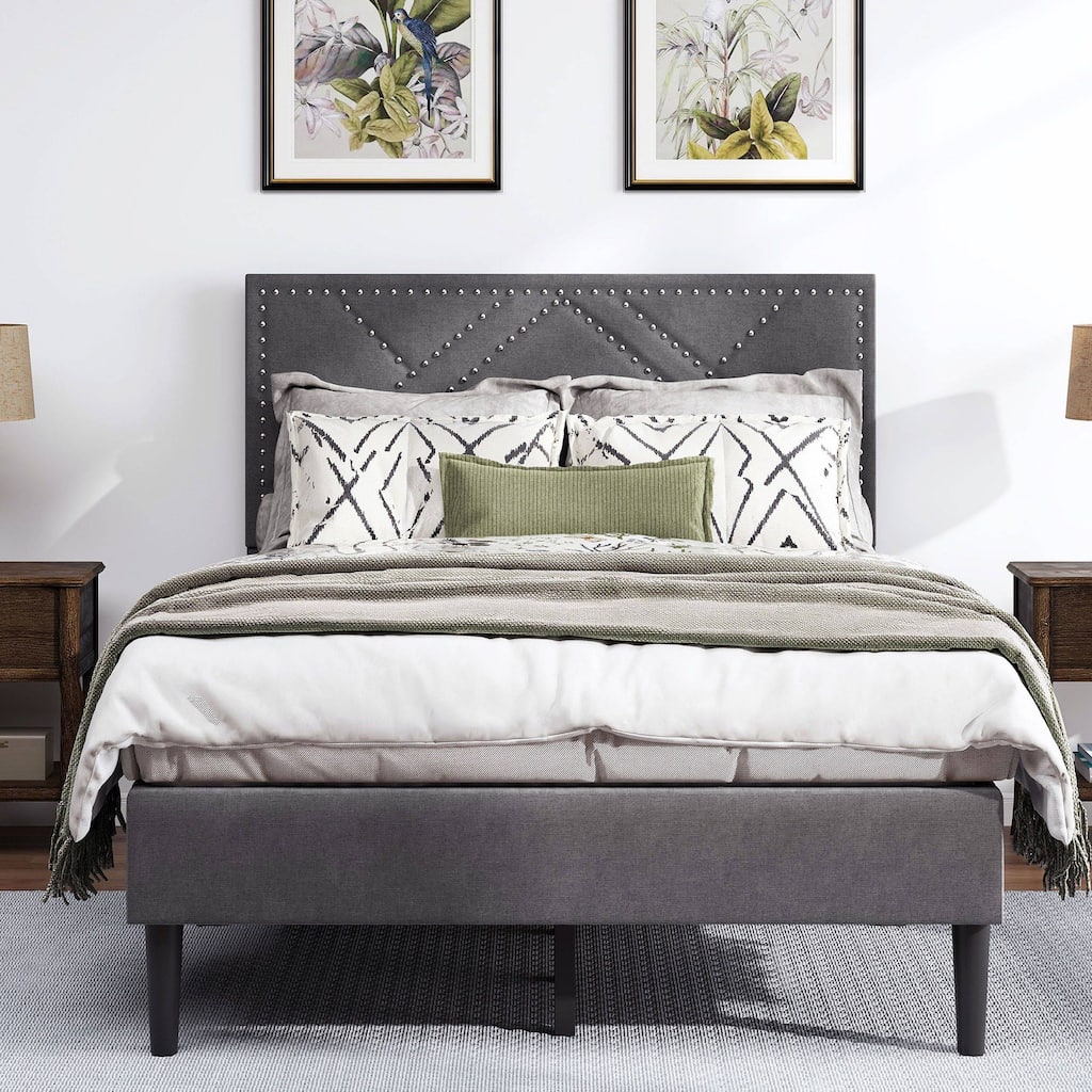 Full Size Bed with Storage Headboard, LED Mood Lighting, and Noise-Free Metal Frame