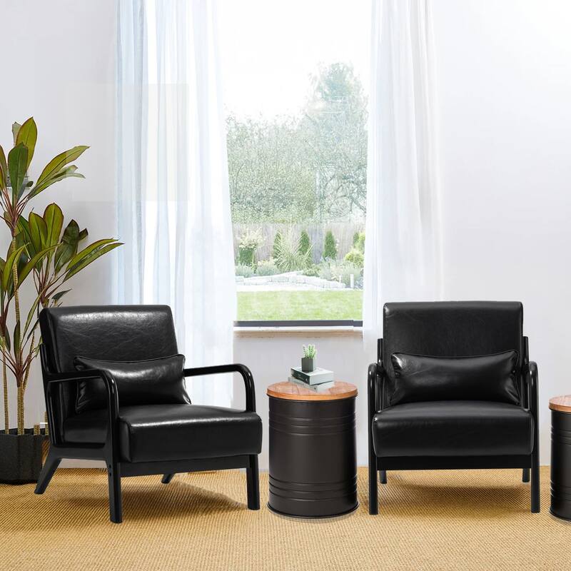 Glitzhome Set of 2 30.75"H Mid-Century Modern PU Leather Accent Chairs with Cushion - 25.75"W x 33.75"D x 30.75"H