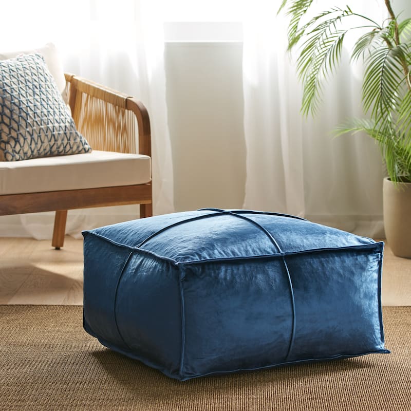 Nakisha Velvet Square Bean Bag Ottoman by Christopher Knight Home