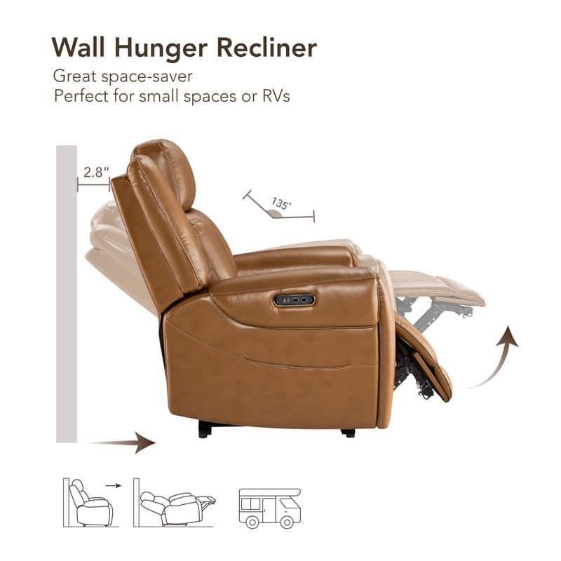 Spruce & Spring Leo Dual Motor Genuine Leather Power Recliner With Power Headrest