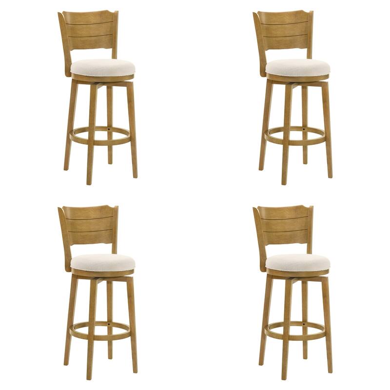 Winsley Coastal Modern Swivel Wood Counter Height Kitchen Bar Stool with White Boucle Fabric Upholstered Seat - Set of 4 - White/Amber Glow - Bar Height