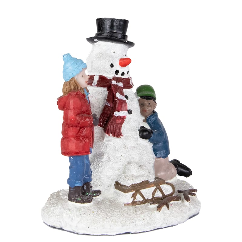 Children Build a Snowman Christmas Village Display Piece - 2.75"